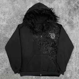 American Style Hip-Hop Style Y2K Autumn and Winter New Item Unisex Thick Print Warm Hoodie Jacket Zipper with Hat
