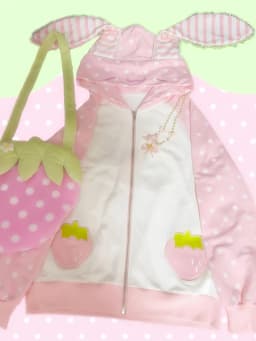 Cute Pink Polka Dot Rabbit Ear Hoodie Sweatshirt Striped Design Comfortable Soft Girl Top Loose Fit Long Sleeve Cotton Cardigan