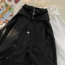 2000s American Vintage Loose Dark Gothic Hooded Sweatshirts Y2k Subculture Pure Color Casual Hoodies Autumn Vintage Harajuku Top