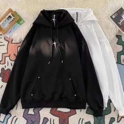 2000s American Vintage Loose Dark Gothic Hooded Sweatshirts Y2k Subculture Pure Color Casual Hoodies Autumn Vintage Harajuku Top
