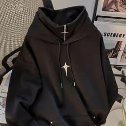 2000s American Vintage Loose Dark Gothic Hooded Sweatshirts Y2k Subculture Pure Color Casual Hoodies Autumn Vintage Harajuku Top