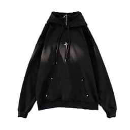 2000s American Vintage Loose Dark Gothic Hooded Sweatshirts Y2k Subculture Pure Color Casual Hoodies Autumn Vintage Harajuku Top