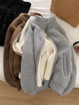 Double Zipper Sweatshirts Women Vintage Stand Collar Thick Faux Lamb Wool Coats Retro Loose Casual Office Lady All Match Outwear