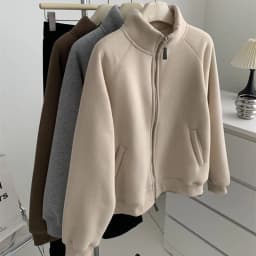Double Zipper Sweatshirts Women Vintage Stand Collar Thick Faux Lamb Wool Coats Retro Loose Casual Office Lady All Match Outwear