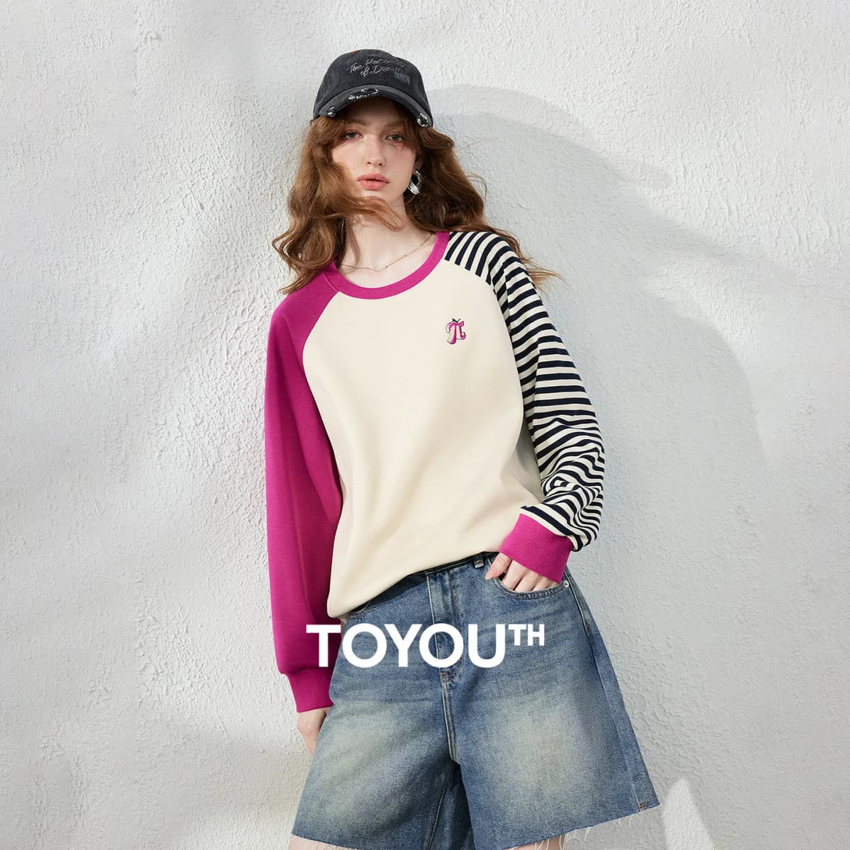 TOYOUTH Women Hoodie 2026 Autumn New Arrival Color Contrast Patchwork Stripe Sleeve Letter Embroidery Loose American Sporty Top