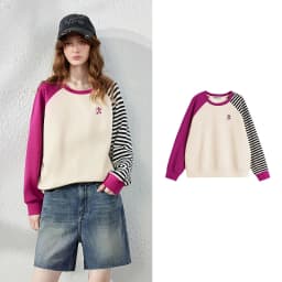 TOYOUTH Women Hoodie 2026 Autumn New Arrival Color Contrast Patchwork Stripe Sleeve Letter Embroidery Loose American Sporty Top