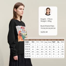 Amii Woman Sweatshirts 2026 Autumn New Splicing Printing Drop Shoulder Sweater Women's Loose O-Neck Cotton Knitted Top 12621087