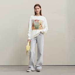 Amii Woman Sweatshirts 2026 Autumn New Splicing Printing Drop Shoulder Sweater Women's Loose O-Neck Cotton Knitted Top 12621087