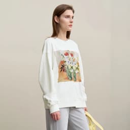 Amii Woman Sweatshirts 2026 Autumn New Splicing Printing Drop Shoulder Sweater Women's Loose O-Neck Cotton Knitted Top 12621087