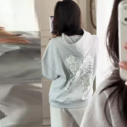 Women's Shinny Sequin Angel Wings Hooded Jacket Pant Long Sleeve Loose Casual Hooded Pullover 2025 New Lady Y2K Autumn Outwears