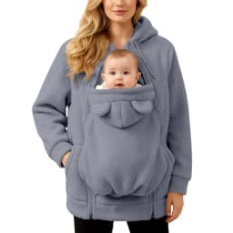 Women's Fleece Zipper 2 In 1 Baby Wear Jacket Maternity Winter Sweatshirt Top Solid Hooded Fleece Hoodie Mom'S Winter Sweatshirt