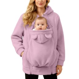 Women's Fleece Zipper 2 In 1 Baby Wear Jacket Maternity Winter Sweatshirt Top Solid Hooded Fleece Hoodie Mom'S Winter Sweatshirt