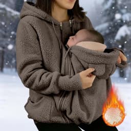 Women's Fleece Zipper 2 In 1 Baby Wear Jacket Maternity Winter Sweatshirt Top Solid Hooded Fleece Hoodie Mom'S Winter Sweatshirt