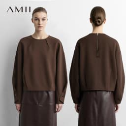 Amii Women Sweatshirts Round Neck Drop Shoulder Long Sleeve Zipper Cotton 2026 Autumn Office Oversized Tops For Woman 12643038