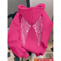 Leisure Spring and Autumn Sweater Wing Print and Hot Rhinestone Two Styles Women's Long-sleeved Pullover Hoodie