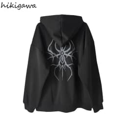 Japanese Hoodies Harajuku Print Zipper Y2k Tops Hooded Loose Sweatshirts Women's Clothing Fashion Casual Punk Hoodie Jackets