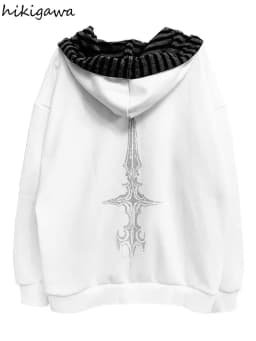 Japanese Hoodies Harajuku Print Zipper Y2k Tops Hooded Loose Sweatshirts Women's Clothing Fashion Casual Punk Hoodie Jackets