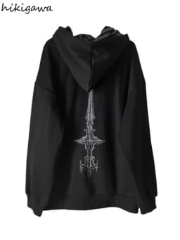 Japanese Hoodies Harajuku Print Zipper Y2k Tops Hooded Loose Sweatshirts Women's Clothing Fashion Casual Punk Hoodie Jackets