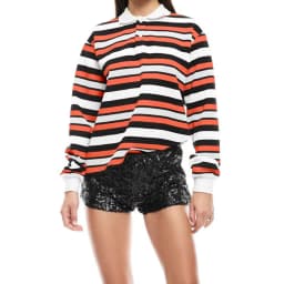 Women Striped Rugby Shirt Lapel Collar Vintage Oversize Long Sleeve Pullover Y2k Tee Casual Sweatshirts