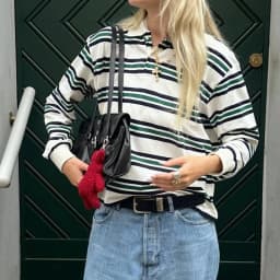 Women Striped Rugby Shirt Lapel Collar Vintage Oversize Long Sleeve Pullover Y2k Tee Casual Sweatshirts