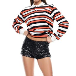 Women Striped Rugby Shirt Lapel Collar Vintage Oversize Long Sleeve Pullover Y2k Tee Casual Sweatshirts