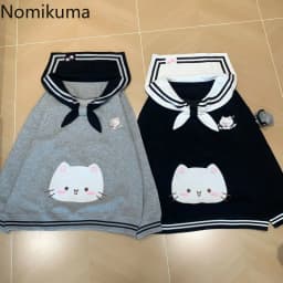 2025 Women's Clothing Japanese Sweatshirts Cute Cat Sailor Collar Loose Hoodies Cotton Thicked Fashion Casual Hoodie Ropa Mujer