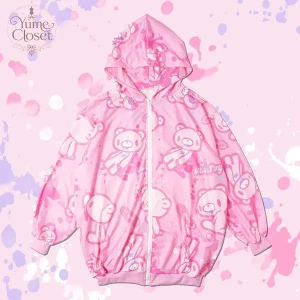 American Yami Kawaii Loose Hooded Coat High Street Y2K Hoodie Women's Cartoon Printed Bear Long Sleeve Coat Subculture Graffiti
