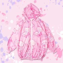 American Yami Kawaii Loose Hooded Coat High Street Y2K Hoodie Women's Cartoon Printed Bear Long Sleeve Coat Subculture Graffiti