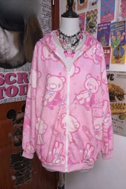 American Yami Kawaii Loose Hooded Coat High Street Y2K Hoodie Women's Cartoon Printed Bear Long Sleeve Coat Subculture Graffiti