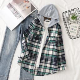 2024 Autumn New Women Long Sleeve Hoodie Style Shirts Casual Women's Red Green Plaid Sweatshirt Tops Lady Checkered Clothes