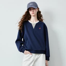 TOYOUTH Women's Fake Two Piece Sweatshirt 2026 Autumn New Arrival Preppy Sporty Striped Splicing Heart Embroidery Top