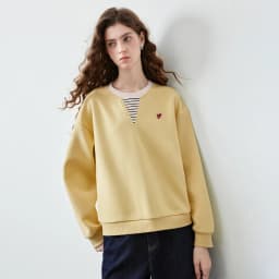TOYOUTH Women's Fake Two Piece Sweatshirt 2026 Autumn New Arrival Preppy Sporty Striped Splicing Heart Embroidery Top