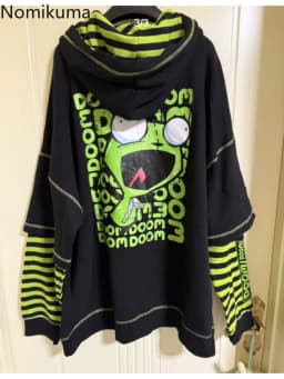 Streetwear Hoodies Jackets Women Clothing Contrast Color Striped Hooded Sweatshirts Cartoon Print Casual Fashion Hoodie Y2k Tops