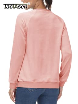 TACVASEN Women's Raglan Sleeve Crewneck Sweatshirt Soft Velour Fleece Pullover Casual Solid Long Sleeve Top with Ribbed Cuffs