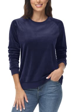 TACVASEN Women's Raglan Sleeve Crewneck Sweatshirt Soft Velour Fleece Pullover Casual Solid Long Sleeve Top with Ribbed Cuffs