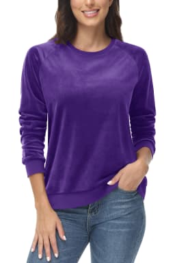 TACVASEN Women's Raglan Sleeve Crewneck Sweatshirt Soft Velour Fleece Pullover Casual Solid Long Sleeve Top with Ribbed Cuffs