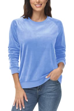 TACVASEN Women's Raglan Sleeve Crewneck Sweatshirt Soft Velour Fleece Pullover Casual Solid Long Sleeve Top with Ribbed Cuffs