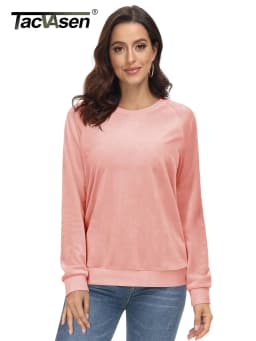 TACVASEN Women's Raglan Sleeve Crewneck Sweatshirt Soft Velour Fleece Pullover Casual Solid Long Sleeve Top with Ribbed Cuffs
