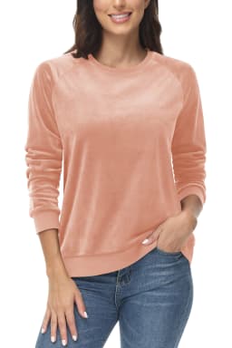 TACVASEN Women's Raglan Sleeve Crewneck Sweatshirt Soft Velour Fleece Pullover Casual Solid Long Sleeve Top with Ribbed Cuffs