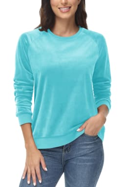 TACVASEN Women's Raglan Sleeve Crewneck Sweatshirt Soft Velour Fleece Pullover Casual Solid Long Sleeve Top with Ribbed Cuffs
