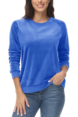 TACVASEN Women's Raglan Sleeve Crewneck Sweatshirt Soft Velour Fleece Pullover Casual Solid Long Sleeve Top with Ribbed Cuffs
