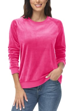 TACVASEN Women's Raglan Sleeve Crewneck Sweatshirt Soft Velour Fleece Pullover Casual Solid Long Sleeve Top with Ribbed Cuffs