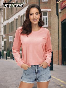 TACVASEN Women's Raglan Sleeve Crewneck Sweatshirt Soft Velour Fleece Pullover Casual Solid Long Sleeve Top with Ribbed Cuffs