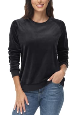 TACVASEN Women's Raglan Sleeve Crewneck Sweatshirt Soft Velour Fleece Pullover Casual Solid Long Sleeve Top with Ribbed Cuffs