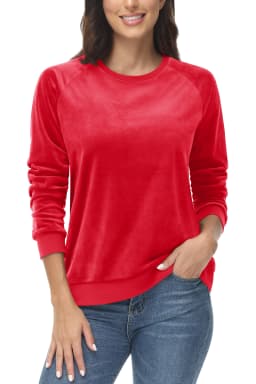 TACVASEN Women's Raglan Sleeve Crewneck Sweatshirt Soft Velour Fleece Pullover Casual Solid Long Sleeve Top with Ribbed Cuffs