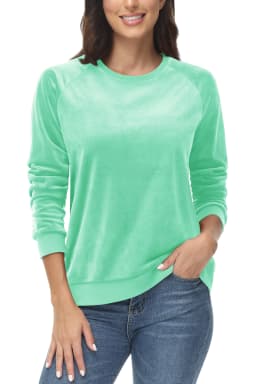 TACVASEN Women's Raglan Sleeve Crewneck Sweatshirt Soft Velour Fleece Pullover Casual Solid Long Sleeve Top with Ribbed Cuffs