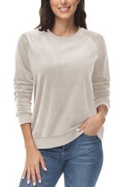 TACVASEN Women's Raglan Sleeve Crewneck Sweatshirt Soft Velour Fleece Pullover Casual Solid Long Sleeve Top with Ribbed Cuffs