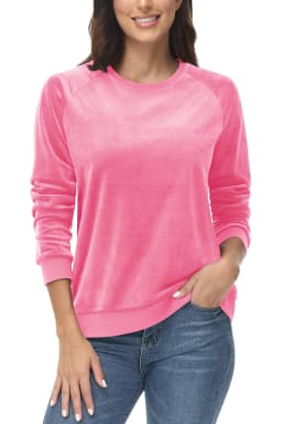 TACVASEN Women's Raglan Sleeve Crewneck Sweatshirt Soft Velour Fleece Pullover Casual Solid Long Sleeve Top with Ribbed Cuffs