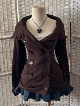 Fashionable retro Harajuku Y2K brown trend double-buttoned women's autumn/winter new style slim-fit designable hooded coat emo
