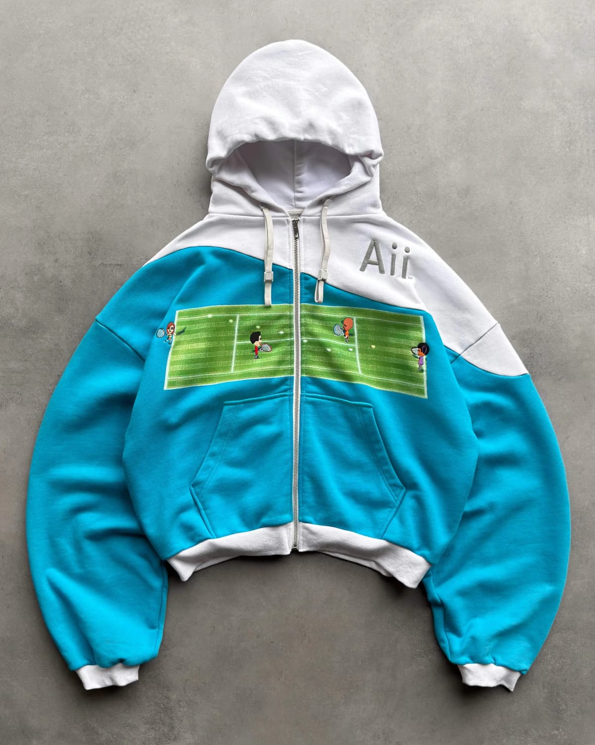 Y2k Women Tennis Cartoon Embroidered Zipper Hoodie Retro Color Blocked Oversize Loose Sweatshirt High Elasticity Unisex Coat